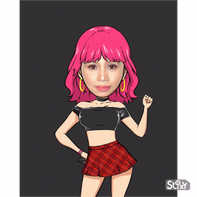a cartoon drawing of a girl with pink hair and a number 1