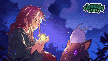 a girl holding a star next to a rabbit with the words chumba valley on the bottom right