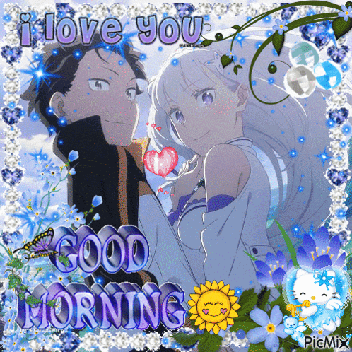 a picture of a boy and a girl with the words i love you good morning on it