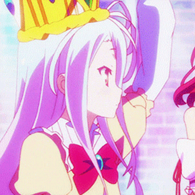 a girl with long white hair is wearing a crown