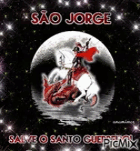 a picture of sao jorge riding a white horse