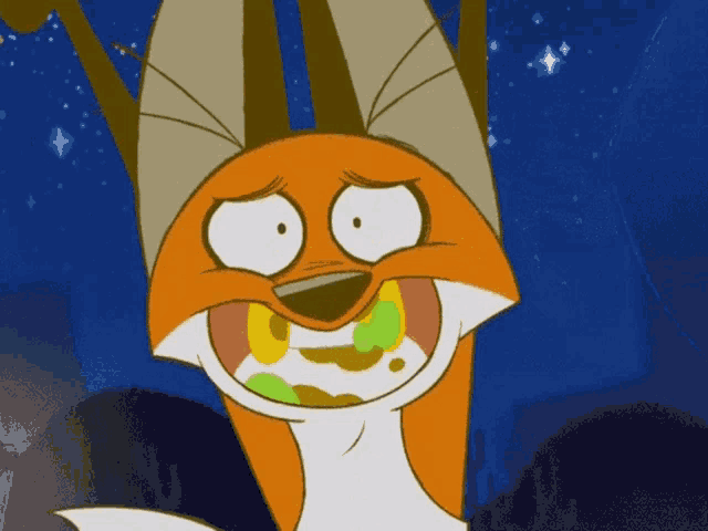 a cartoon of a fox making a funny face with its mouth wide open