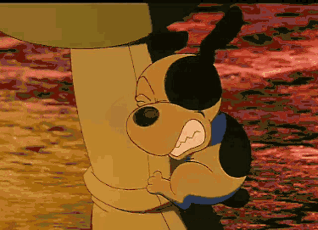 a cartoon dog with a very angry look on his face is holding onto a pole
