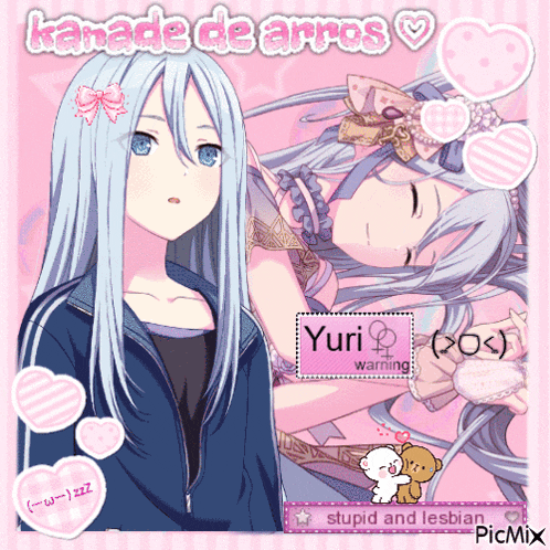 a picture of a girl with the words kanade de aros written on it