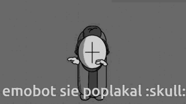 a cartoon character with a cross on his head and the words emobot sie poplakal skull