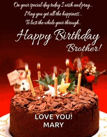 a birthday card for a brother with a chocolate cake and candles on it