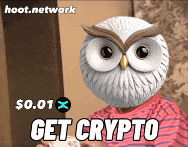 a picture of an owl with the words get crypto on the bottom