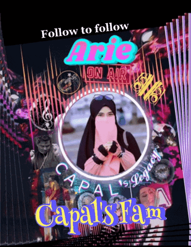 a poster with a woman in a pink hijab and the words follow to follow ari on air