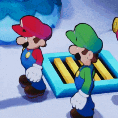 mario and luigi are standing next to each other in a video game scene