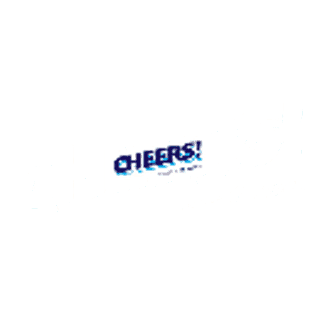 a cheers logo that is blue and white on a white background