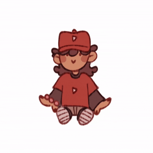 a cartoon drawing of a person wearing a red shirt and a red hat