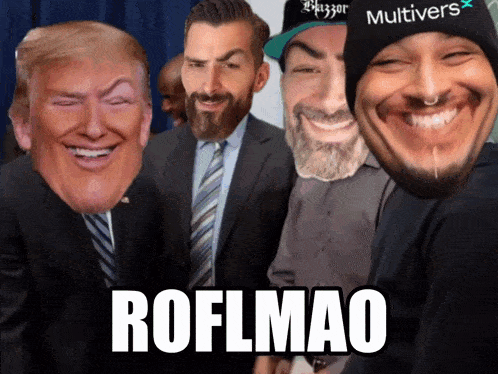 a group of men are posing for a picture with the caption roflmao
