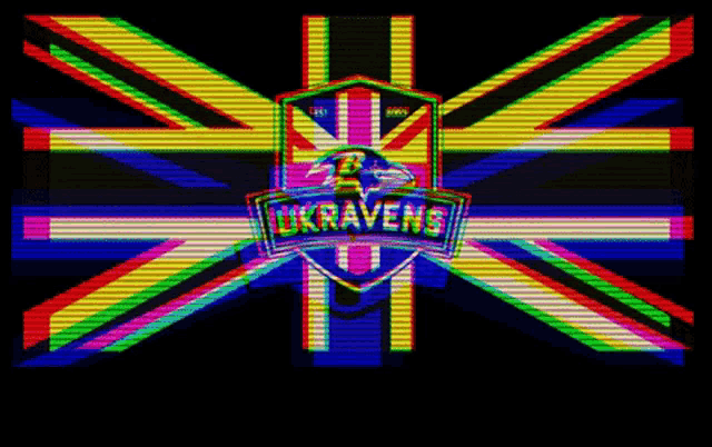 a colorful flag with a shield that says ulkravens