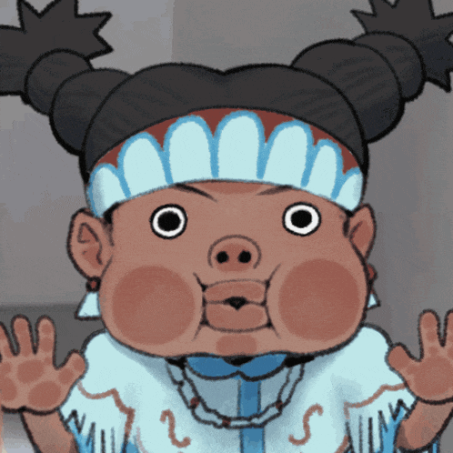 a cartoon drawing of a girl with pigtails and a necklace that says s on it