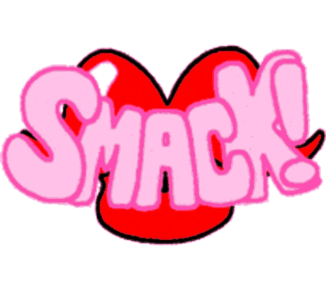 a pink smack logo with a red heart