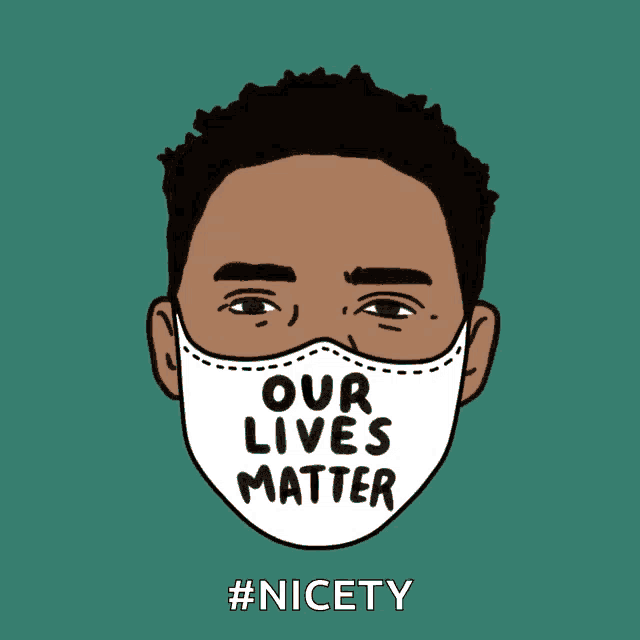 a drawing of a man wearing a mask that says our lives matter