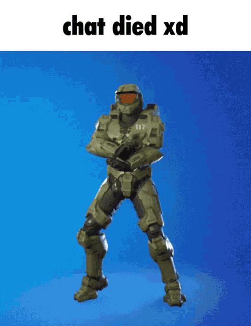 a video game character is dancing with the words chat died xd above him
