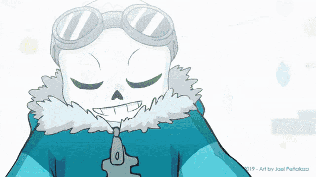 a drawing of a skeleton wearing a blue jacket with a zipper