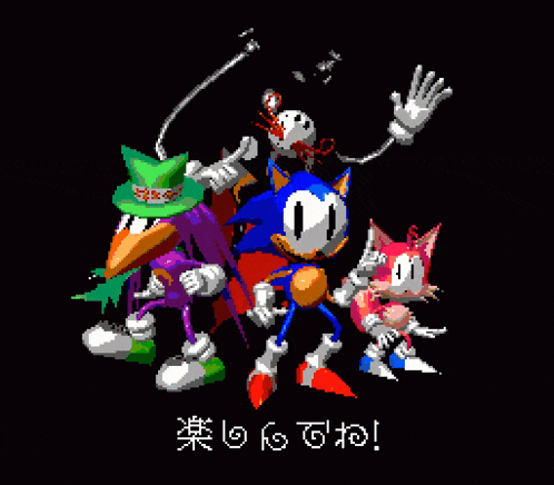 a pixel art of sonic the hedgehog standing next to a fox