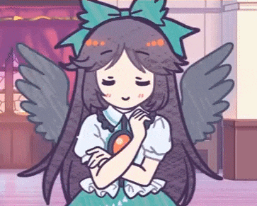 a cartoon girl with wings and a bow on her head is standing with her arms crossed .