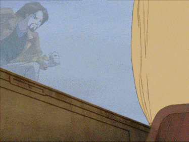 a cartoon drawing of a man running on a ledge