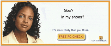 an advertisement for contentwatch shows a woman and says goo in my shoes it 's more likely than you think