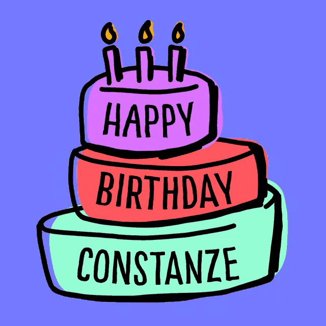 a drawing of a birthday cake that says happy birthday constantze