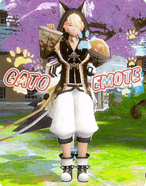 a cartoon character with gato emote written on the bottom right