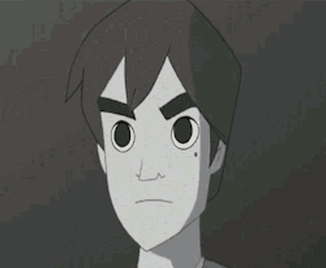 a black and white image of a cartoon character