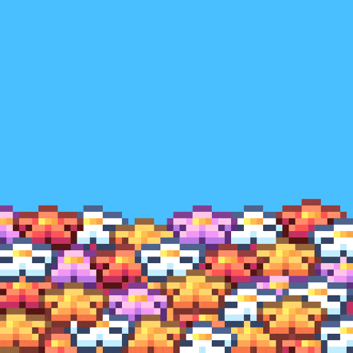 a pixel art of a dog laying on top of a pile of flowers