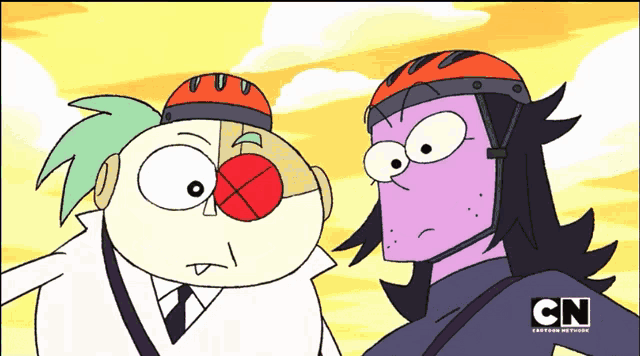 two cartoon characters are standing next to each other with the cn logo on the bottom
