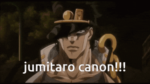 a close up of a cartoon character with the words jumitaro canon written below him