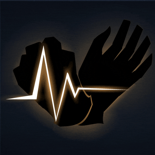 a hand with a heartbeat line going through it