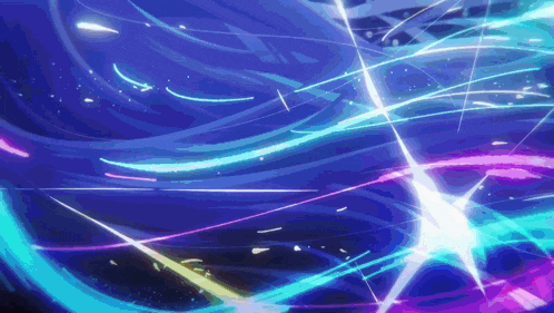 a blue background with purple and blue lines and a star