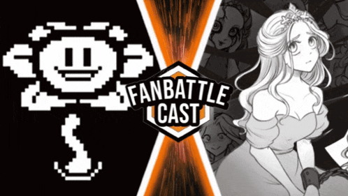 a poster for a fan battle cast with a princess and a monster