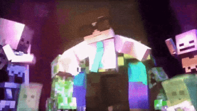 a bunch of minecraft characters are standing next to each other