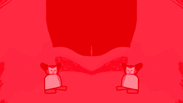 a red background with a cartoon character in the middle of it