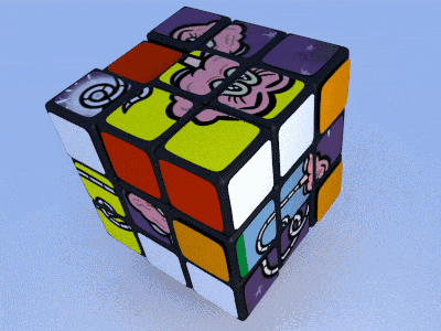 a rubik 's cube with a snake and a flower on it