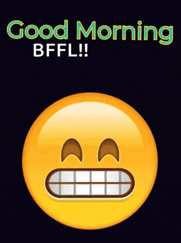 a smiley face with hearts around it and the words " good morning bffl "