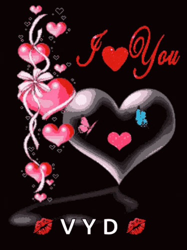 a black background with hearts and the name vyd
