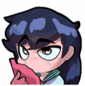 a cartoon character with long black hair is holding a pink object in his mouth .