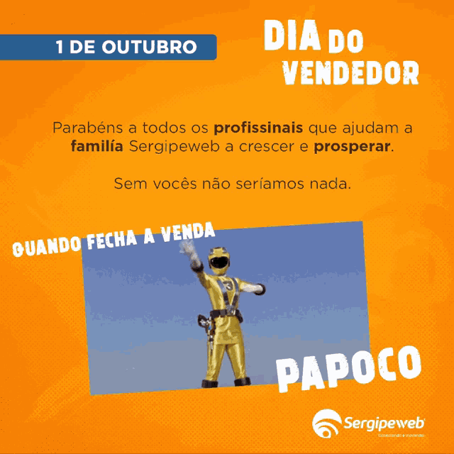 a poster for dia do vendedor with a yellow power ranger