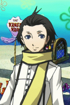 a cartoon character is standing in front of a sign that says the krusta kra