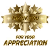 a gold ribbon with stars and the words `` thank you for your appreciation '' written on it .
