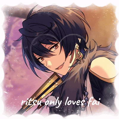 a drawing of a boy with the words " ritsu only loves fai " written below it