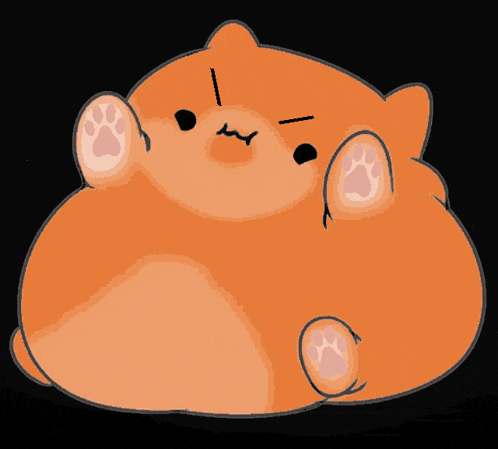 a cartoon drawing of an orange cat with a paw print on its ear