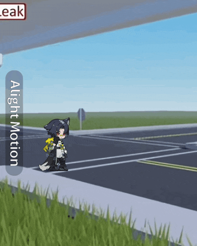 a cartoon character is walking across a street with a sign that says alight motion