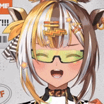 a close up of a anime girl wearing glasses and a ponytail .