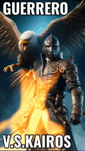 a poster for guerrero v.s. kairos with a bald eagle behind him
