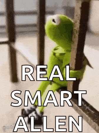 kermit the frog is sitting on a railing and holding onto a railing .